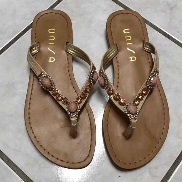 Unisa Tan, Bronze & Pink Bling Embellished Sandals - Picture 1 of 4